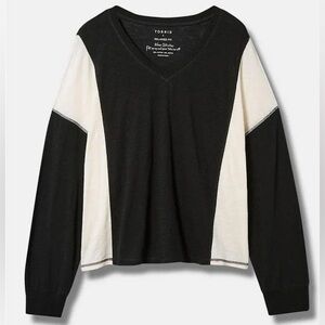 NWT Torrid 6X V-Neck Dolman Sleeve Top Black Slub Knit Relaxed Fit Womens Plus